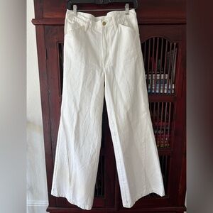 Frame White Le Baggy Palazzo Jeans - 27. Natural fray- waistband, pockets.